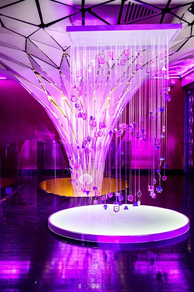 Live streaming platform Twitch also hosted an E3 after-party this year. A chandelier-like installation displayed the Twitch logo and other graphics. See more: E3 2019: Check Out the Coolest Booths, Parties, and Brand Activations