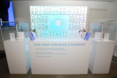 Evian’s “One Drop Can Make a Rainbow” collection with bottles designed by Virgil Abloh, artistic director for Louis Vuitton menswear and Evian’s creative adviser for sustainable design, was on display at Spring Studios. See more: How Evian Captured Hypebeast Culture at its First Pop-Up