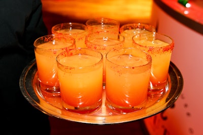 Tastings NYC helmed catering, which included the Flamin' Hot Sunrise: vodka, orange and pineapple juices, grenadine, and Sierra Mist, with a Cheetos-dusted rim.