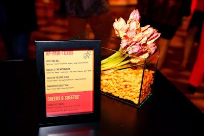 Cheetos were used in table centerpieces.