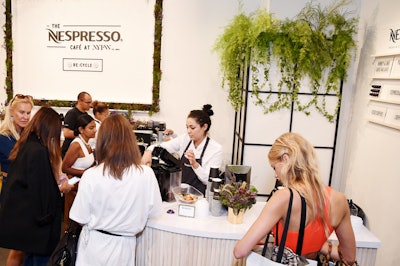 Guests recharged at the Nespresso Café inside Spring Studios. Along with the café, Nespresso sponsored the first New York Fashion Week morning show, called 'GM, NYFW!' Industry insiders such as fashion editor Tiffany Reid and IMG model R.J. King shared insights about the runway, trends, sustainability, and more. Viewers could watch the episodes on Instagram.