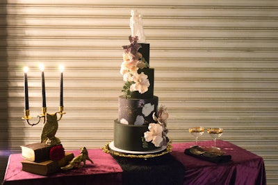 The moody theme continued to a black cake from Vanilla Bakeshop.