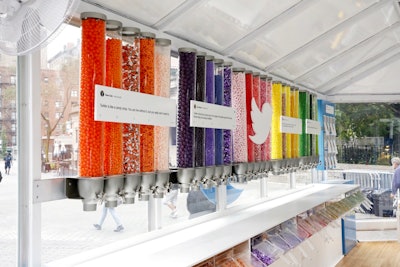 The candy dispensers were color coded, with a tweet corresponding to each color.