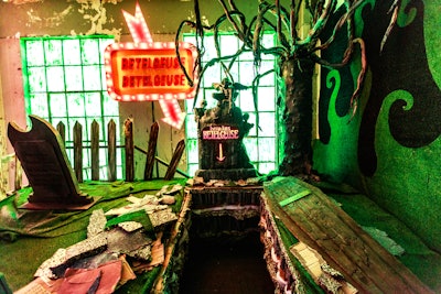 In one area of the I Like Scary Movies pop-up, guests could climb inside a Beetlejuice-inspired coffin.
