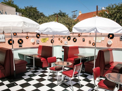 Peach Pit, a pop-up restaurant inspired by the launch of Fox’s BH90210, a spin-off of '90s classic Beverly Hills, 90210 is open at 7507 Melrose Avenue in Los Angeles through the end of September. The indoor-outdoor pop-up serves show-inspired dishes with names such as 'Steve's Grilled Cheese' and 'Brandon (Veggie) SandWalsh.' See more: When Fandom Meets Foodies: This Team Builds Restaurants Inspired by Your Favorite '90s Entertainment