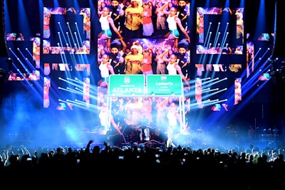 Bud Light held its first music festival for the Super Bowl at the State Farm Arena in Atlanta. The first night, which was presented by EA Sports, paid tribute to the city with rapper Ludacris as the headliner. The stage featured I-85 highway sign replicas that displayed the names of performers. Bud Light worked with On Location Experiences to produce the three-day event.