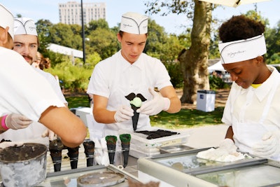 Attendees lined up for free ice cream cones, provided by Morgenstern’s and inspired by the Disney movie.