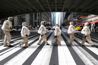 The stunt wasn't limited to inside—the herd of sheep began their performance outside Grand Central Terminal.