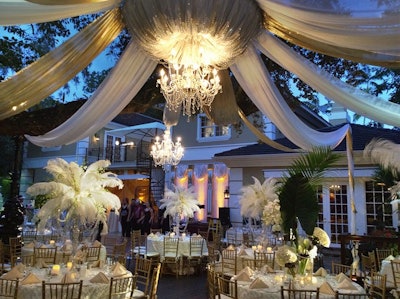 Ceiling drape with crystal chandelier
