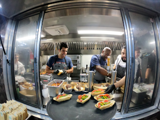 Food was prepared in the tricked-out Airstream trailer that usually serves beach fare at the JW Marriott Marco Island Beach Resort.