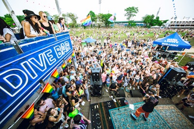 On the second day of the festival, the brand celebrated its long-standing partnership with Glaad and the beginning of Pride month by decking out the dive bar activation in gay and transgender pride flags. Emerging L.G.B.T.Q. artists performed on the branded stage. Engine Shop produced the activation.