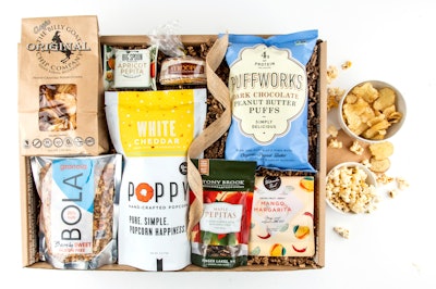 The Gluten-Free Snack Box from Mouth ($74.50) includes snacks designed specifically for sensitive eaters, including Billy Goat Chip Company potato chips and Poppy Handcrafted Popcorn.
