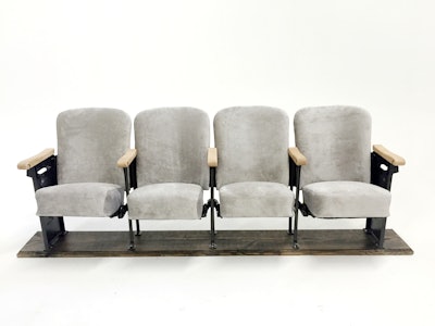 Olympia theater seats in gray, $475, available in South Florida from Unearthed Rentals.