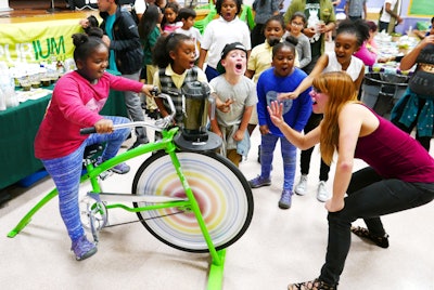 Rock the Bike also offers the Fender Blender Pro, which allows attendees to pedal on a stationary bike to create their own smoothies. For a recent Under Armour event, for example, attendees blended nearly 1,000 smoothies in six hours using 10 Fender Blender Pros. An attachment can be added to offer ice cream instead of smoothies. Rock the Bike also offers bikes that can power speakers, create spin art, light signs, and more; pricing for all items is available upon request.