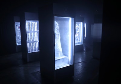 As a nod to the early-aughts popularity of Motorola's Razr phone, a dark room was filled with freezers housing nostalgic vignettes frozen in ice.