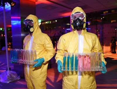 At the Los Angeles premiere for The Hot Zone, bartenders wore hazmat suits and served cocktails out of test tubes.