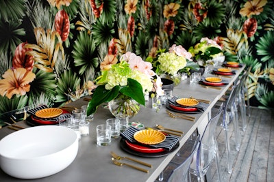 The space was designed and outfitted by Canadian interior designer Candice Kaye and featured a long harvest table and other home decor items from retailer CB2.