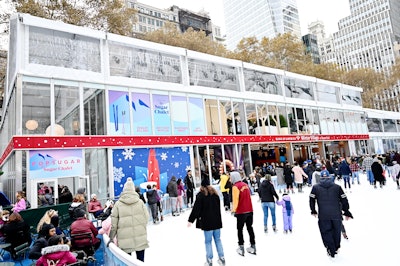 The pop-up overlooked the ice skating rink at Bryant Park.