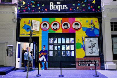 The colorful facade referenced classic Beatles albums.