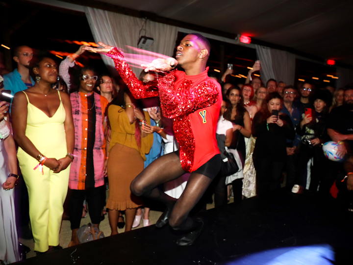 Artist Rashaad Newsome presented the King of Arms Art Ball December 4 in Soho Beach House’s exclusive tent on the sand. The event was in collaboration with Swizz Beats and his platform the Dean Collection, along with Miami’s Oolite Arts. Jack Mizrahi emceed the event, where cast members from Pose strutted in contemporary art-inspired costumes.