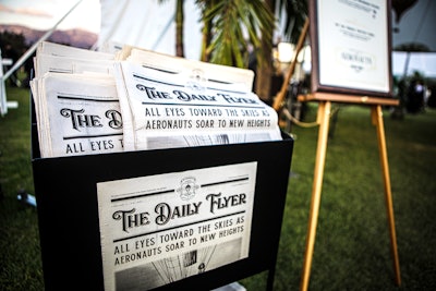 Faux newspapers on site introduced attendees to the characters in the film, which was based on a true story.