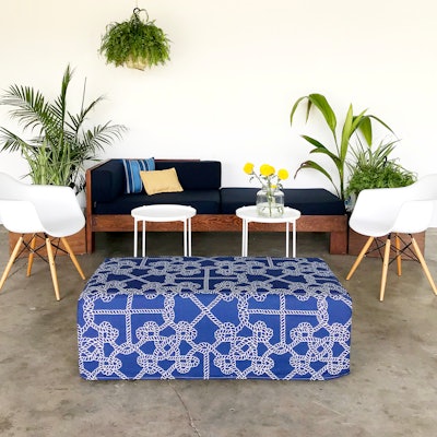 Set sail with Ronen Rental’s nautical rope patterned pieces including a cube ($60) and rectangular ottoman ($175) as well as an accent pillow ($15). Items are available in Miami.