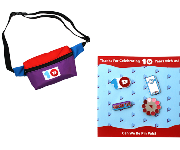 VidCon's 10 year anniversary fanny pack & pin set by Axis Promotions
