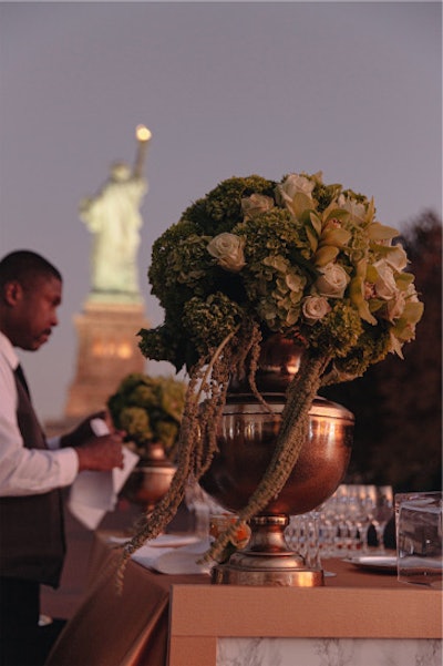 Bar with Statue of Liberty Backdrop on Liberty Island