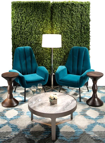 The experts at Cort Events predict that soft seating with elegant shapes and romantic curves will make a comeback in 2020. The company’s teal velvet Malibu accent chair (price upon request) features a rounded soft shape, a high back, and channel stitch detailing; it’s available for rent nationwide.