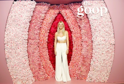 On January 22 at the Netflix Home Theater in Hollywood, Gwyneth Paltrow and members of the Goop Lab team celebrated their new Netflix show, which premieres today. At the event, which was produced by Agenc, guests posed in front of a blooming floral wall resembling a vulva created by the Petal Workshop.