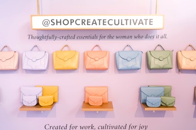 Attendees could browse and pre-order the new Create & Cultivate Vegan Leather Essentials line, which is set to launch in June. The pastel-colored bags complemented the event’s overall theme.