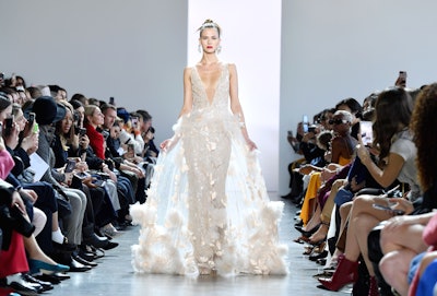 A model walks the runway during the Badgley Mischka show in February.