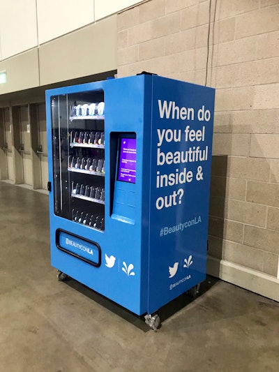 At Beautycon Los Angeles in August 2019, a vending machine asked attendees to tweet for prizes. A prompt instructed them to answer the question “What can beauty brands do to be more inclusive?” When they tweeted their answer using the #BeautyconLA hashtag, a prize would drop in the vending machine.