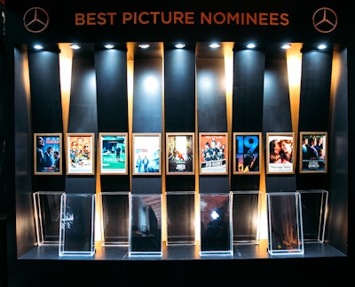 Using branded plexi tokens, guests could vote for which film would win Best Picture; people who chose correctly were entered to win prizes from Mercedes-Benz. Other activities included a portrait studio from OM Digital, lip touch-ups in an Orlane beauty lounge, and astrology readings.