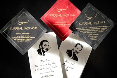 Napkins featured fun—or “surreal”—facts about the guest of honor.
