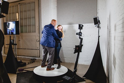A Custom Look Events built out a 360-degree slow-motion video photo booth, where guests or groups of up to four people could snap a branded video, then text or email it themselves.