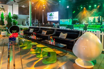 Chicago Gateway Green, which has a mission to bring green spaces to the city of Chicago, hosted its 2018 Green Tie Ball at The Geraghty, where BlackOak Technical Productions and Kehoe Designs collaborated on the Green Eggs & Glam-theme benefit, incorporating green furnishings, pillows, lighting, and more. 'With one of the primary components of the event being food, the use of the evening’s key green lighting had to be very strategic,' said BlackOak Technical Productions senior producer Meredith Francsis. 'Uplighting of moving light textures and overhead lighting was used to surround the guests in a green glow, while pin spotting in warm white was used on the food stations to make sure that the food was shown in all its delicious glory.'