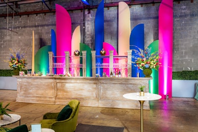 Design Foundry added color to the industrial space with vibrant graphic shapes that channeled the event's invite.