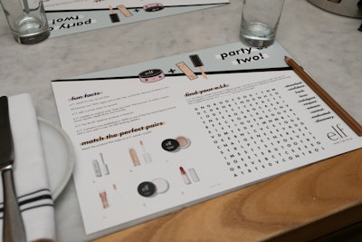 Each table setting featured custom placemats with word search puzzles and games.
