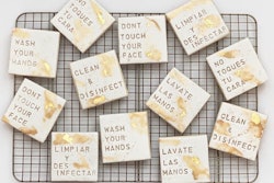 Lady Bird bakery in Houston is using leftover materials to create 'quarantine cookies' with PSAs such as 'wash your hands.' A package of 12 cookies costs $40; all proceeds after cost are being donated to the Houston Food Bank.