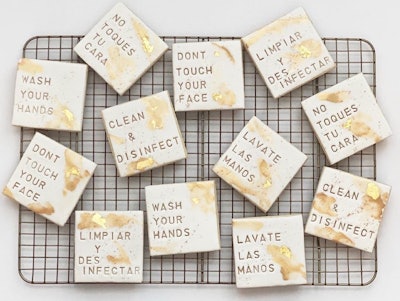 Lady Bird bakery in Houston is using leftover materials to create 'quarantine cookies' with PSAs such as 'wash your hands.' A package of 12 cookies costs $40; all proceeds after cost are being donated to the Houston Food Bank.