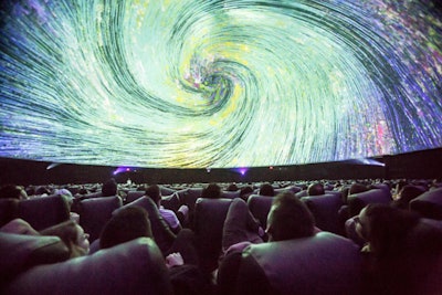 In 2018, the Antarctic Dome Powered By HP featured an eight-minute, 360-degree show in an 11,000-square-foot air-conditioned dome on Coachella grounds. The immersive experience was a reimagining of the novella Flatland: A Romance in Many Directions. The show featured a musical score from St. Vincent; art direction from Dev Harlan, Sougwen, and VolvoxLabs; and direction from Meta.is. See more: Coachella 2018: How Brands Stood Out During a Jam-Packed Weekend