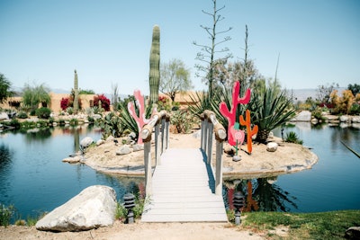 Instagram hosted its first Coachella party in 2019, taking over the Pond Estate in Palm Springs. The social-media platform teamed up with experiential agency Manifold and artist D'ana Nunez of COVL for Instagram Desert Chill. The look of the party centered around Nunez's abstract mural, which drew inspiration from the desert landscape and the 1970s. See more: Coachella 2019: 6 Design Trends to Steal for Your Next Event