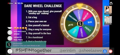 SHEIN kept viewers entertained throughout the entire three-hour event with live and pre-recorded celebrity games, interactive Q&As, live performances, tutorials, and more. Here, host Erin Lim played the Dare Wheel Challenge with influencer Sheela Awe, who had to bust out into a freestyle rap.