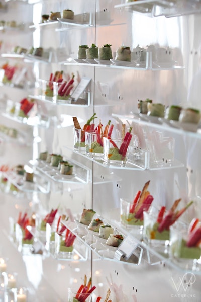 A few years ago, Wolfgang Puck Catering introduced its “vertical buffet.” Cline said that “this is an example of how we can reimagine buffets in this post-COVID event space.”