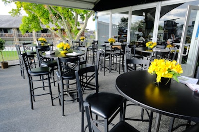 Black Chrome Highboys with Cross Black Barstools