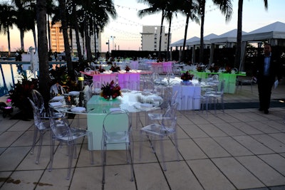 Round Clear Royal Neon with Ghost Barstools