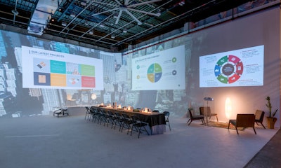 A unique option for hybrid events is Lytehouse Studio in Brooklyn. The 7,000-square-foot venue offers a variety of tech-forward ways to fuse live and virtual audiences, including a 360-degree, immersive Cyclorama stage, plus high-speed livestreaming options, professional lighting packages, and more. Additional event spaces include a lounge, a private patio, and a rooftop.