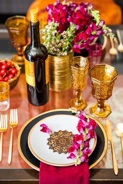 Bold florals completed the elegant Morocco-inspired tablescape.