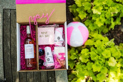 Virtual attendees could order curated boxes, designed by Design Foundry, that contained goodies such as bottles of rosé, along with other themed accoutrements.